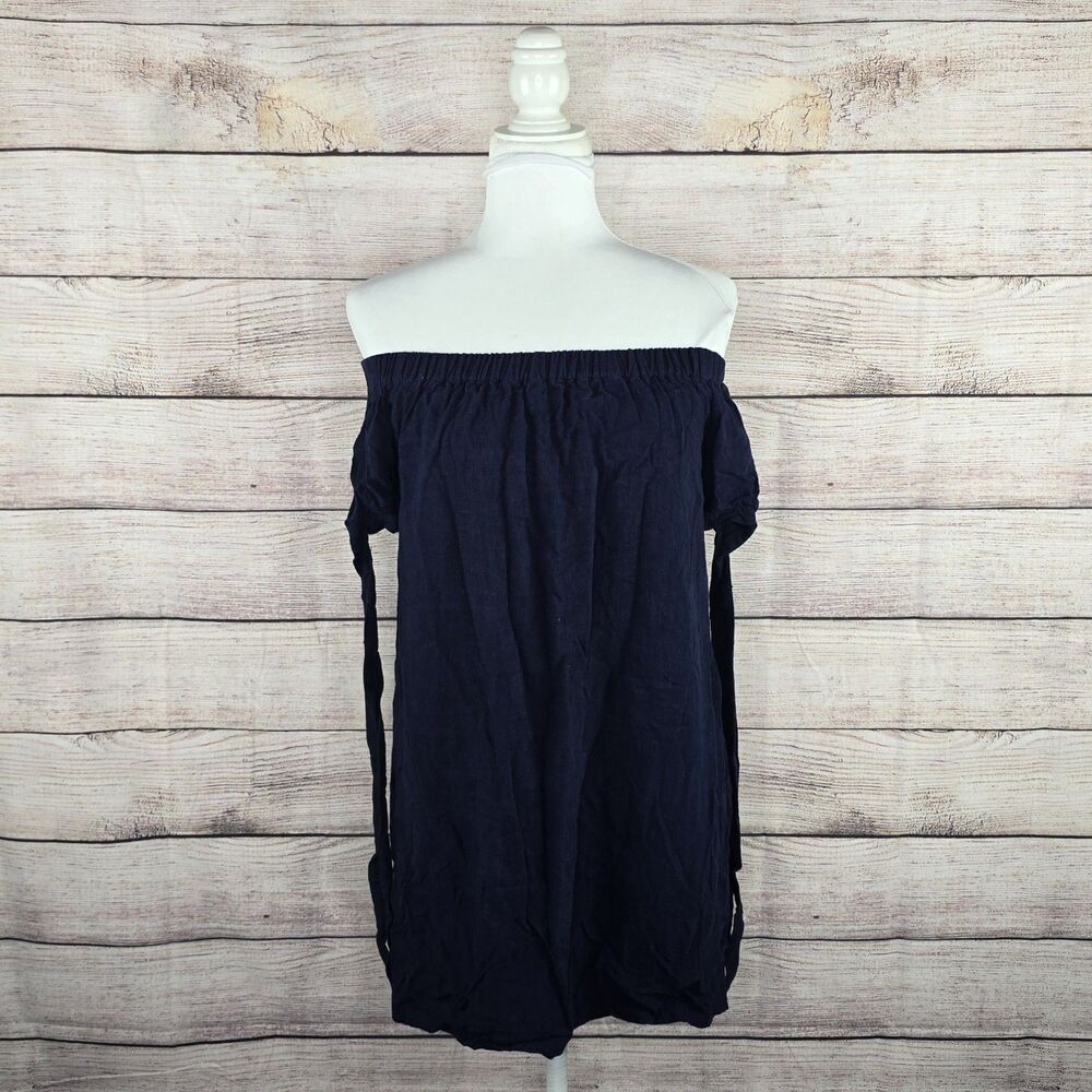 Lulu's Al Fresco Evenings Navy Blue Off-the-Shoulder Mini Dress Medium